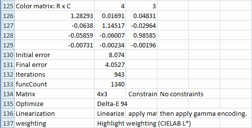 CSV file color correction matrix